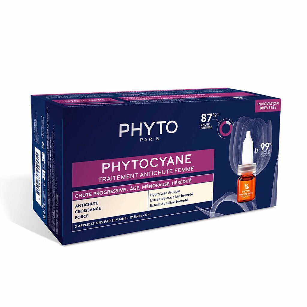 phyto paris phytocyane progressive anti-hair loss ampoule naisille 12 x 5 ml hinta ja tiedot | Hiusnaamiot, öljyt ja seerumit | hobbyhall.fi