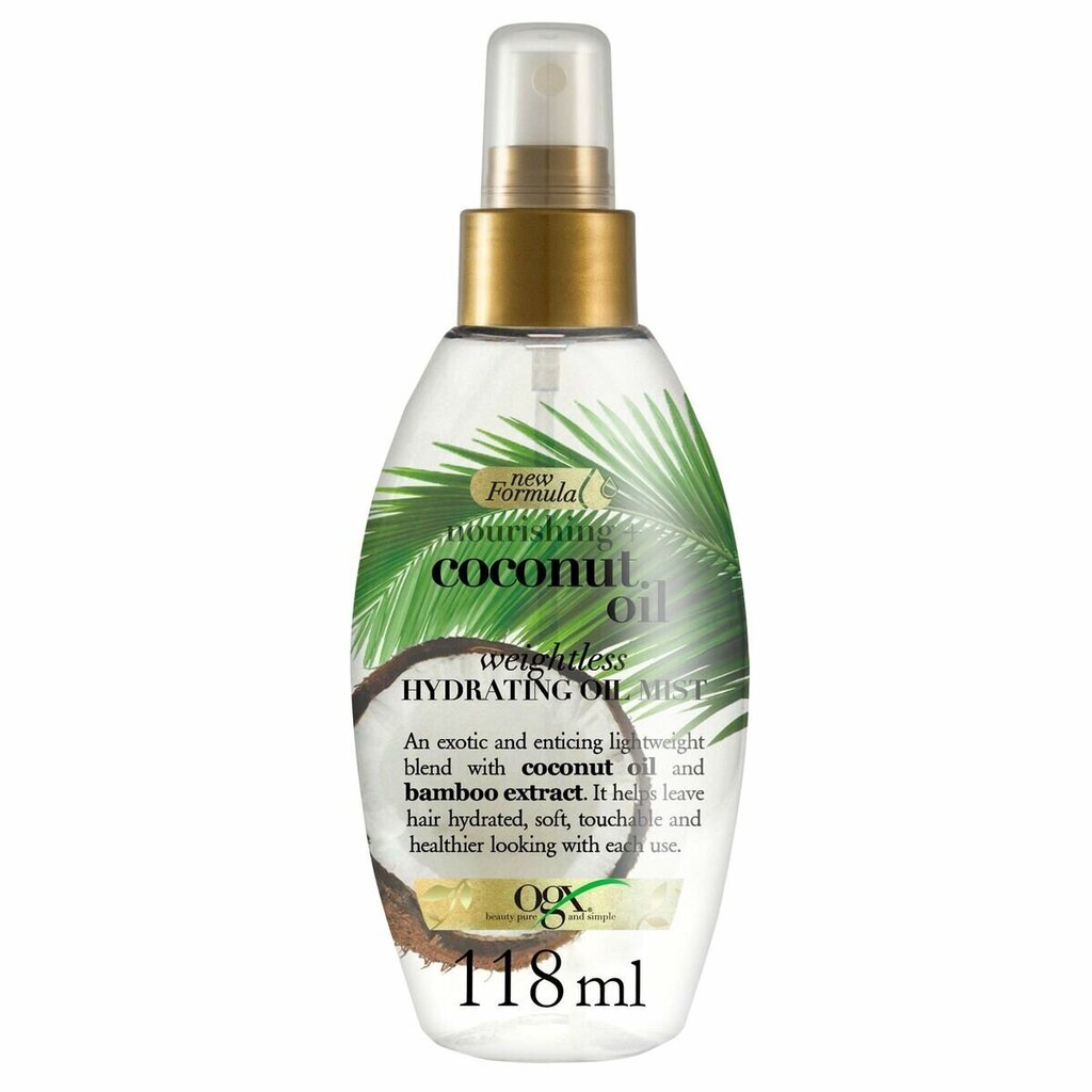 Kosteuttava hiusspray OGX Coconut Milk Weightless Hydrating Oil Mist, 118ml hinta ja tiedot | Naamiot, öljyt ja seerumit | hobbyhall.fi