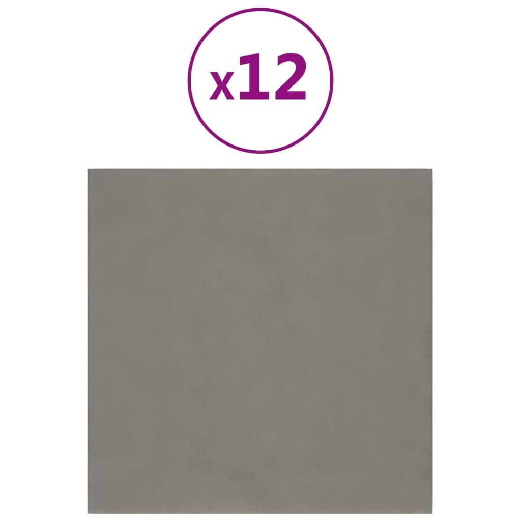 vidaXL Seinäpaneelit 12 kpl Vaaleanharmaa 30x30 cm Velvet 1,08 m² hinta ja tiedot | Sisustuspaneelit | hobbyhall.fi