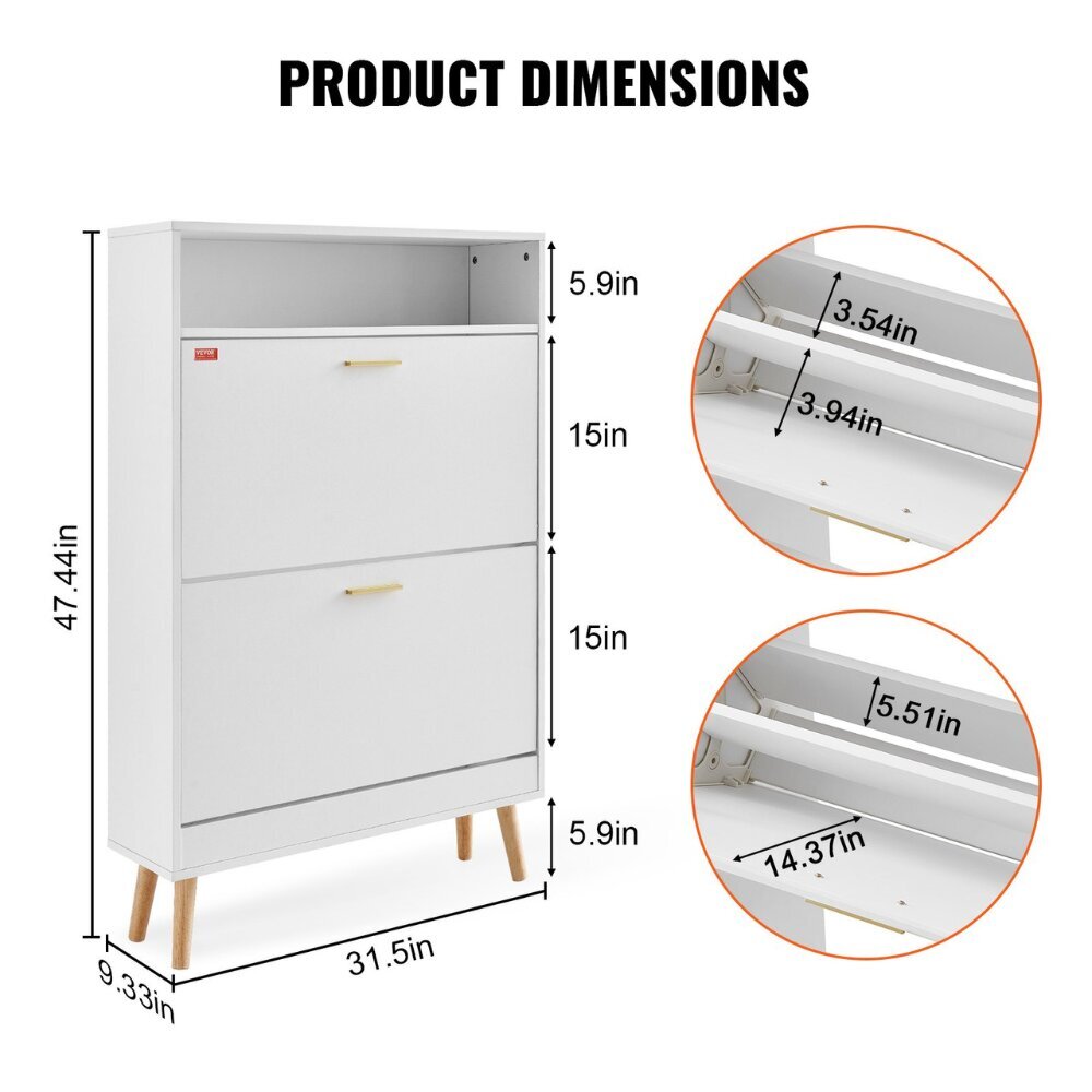 Kapea Vevor kenkäkaappi, 800 x 237 x 1205 mm, valkoinen hinta ja tiedot | Kenkäkaapit ja -hyllyt | hobbyhall.fi