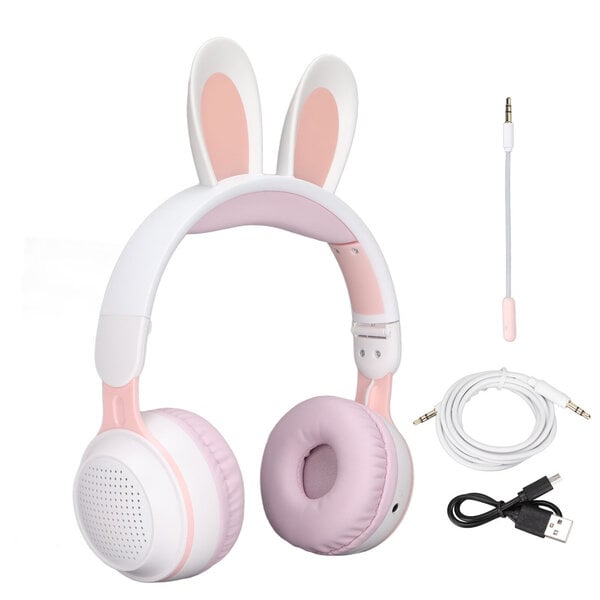 Rabbit Ear Bluetooth 5.0 -kuulokkeet taitettavat lasten langattomat kuulokkeet LED-värivalolla PC-tabletille Online LearningWhite Pink