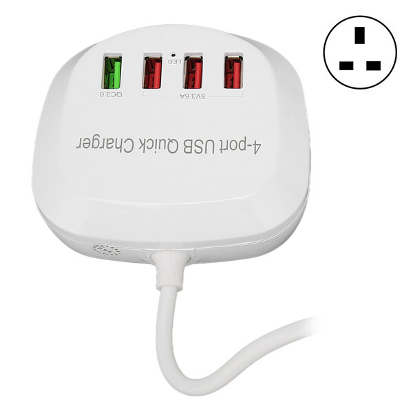 4-porttinen USB-laturiasema 36 W QC3.0 pikalaturi matkapuhelintabletille 110?240VUK Plug