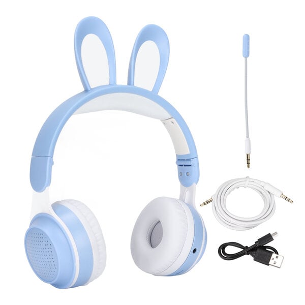 Rabbit Ear Bluetooth 5.0 -kuulokkeet taitettavat lasten langattomat kuulokkeet LED-värivalolla PC-tabletille Online LearningBlue