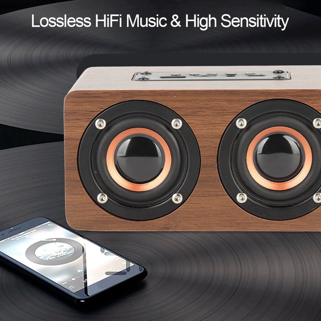 Puu Bluetooth Kaiutin Subwoofer FM Radio HiFi Musiikki Kello Hälytys Stereo Subwoofer ? Ruskea vilja hinta ja tiedot | Kuulokkeet | hobbyhall.fi