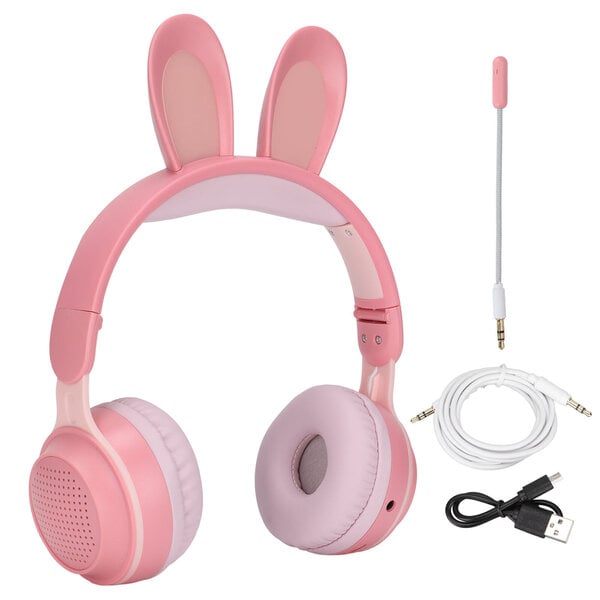 Rabbit Ear Bluetooth 5.0 -kuulokkeet taitettavat lasten langattomat kuulokkeet LED-värivalolla PC-tabletille Online LearningPink