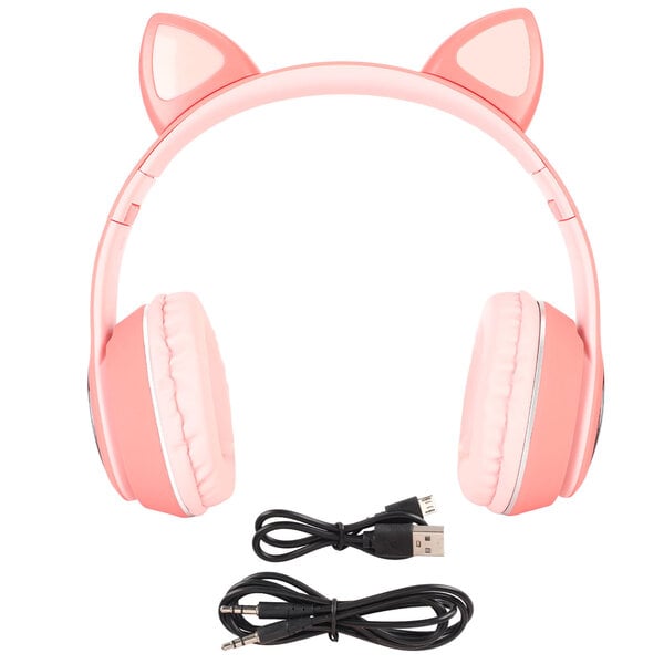 Cat Ear Gaming Headset Bluetooth-tuki Pieni muistikortti LINEIN-tilan pelikuulokkeet LED-mikrofonilla vaaleanpunainen