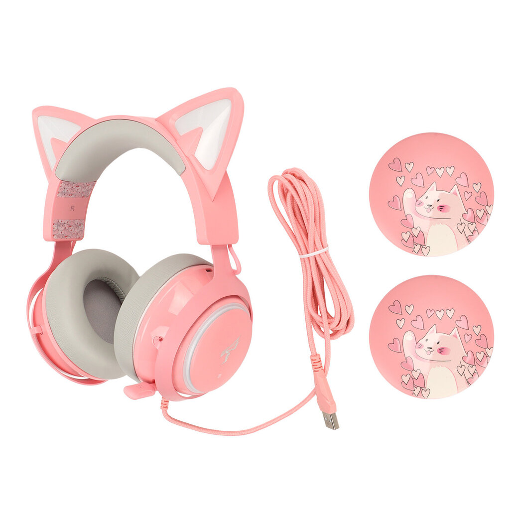 SOMIC pelikuulokkeet Cat Ear PC pelikuulokkeet 7.1 USB Luminous sisäänvedettävä mikrofoni Pink hinta ja tiedot | Kuulokkeet | hobbyhall.fi