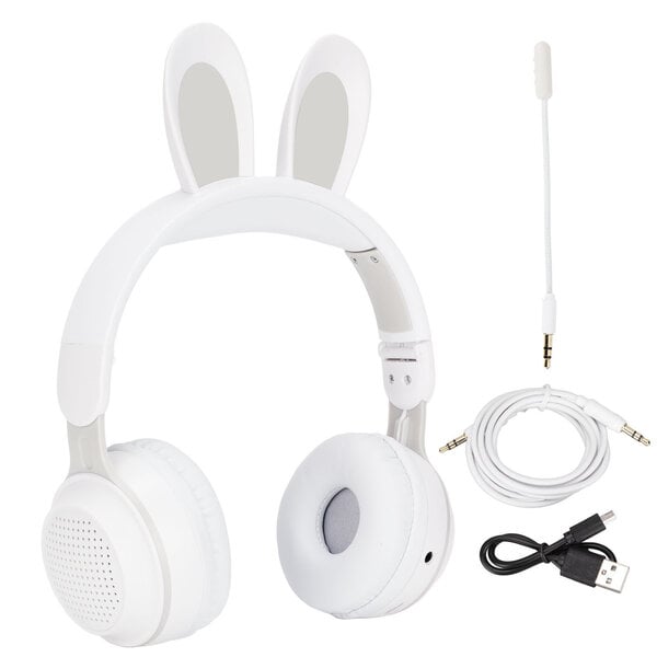 Rabbit Ear Bluetooth 5.0 -kuulokkeet taitettavat lasten langattomat kuulokkeet LED-värivalolla PC-tabletille Online LearningWhite