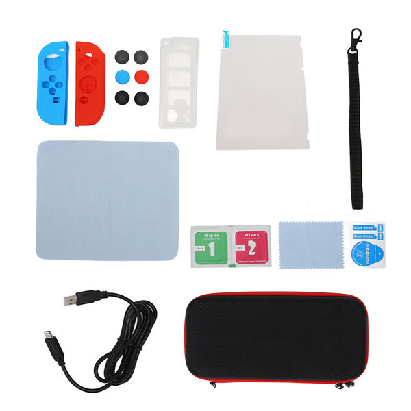 Switch Family Bundle -tarvikkeille Näytönsuoja Grip Cover Cover Card Case Kantolaukku All in One Pelitarvikesarja