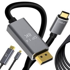 Kaapeli DisplayPort 1.4 - USB Type-C 1,8 metrin päässä Perfee hinta ja tiedot | Kaapelit ja adapterit | hobbyhall.fi