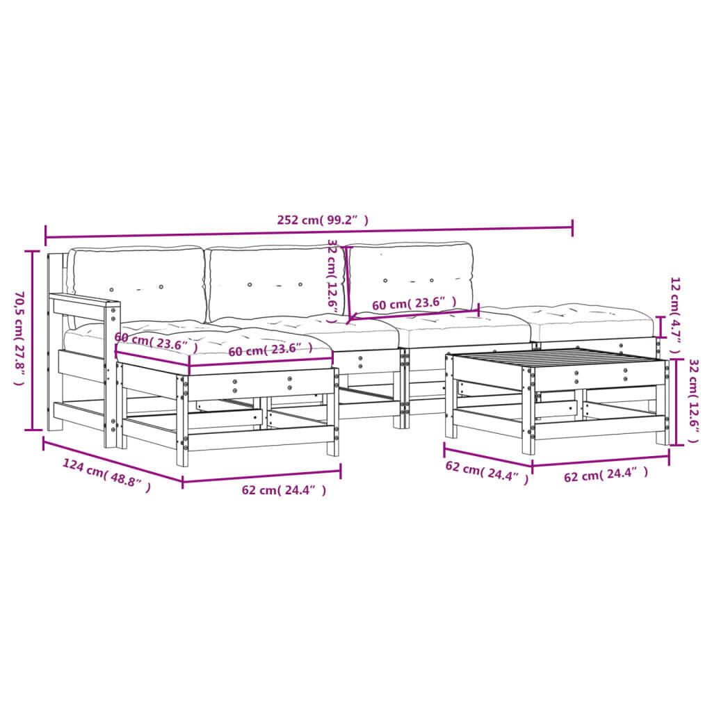 vidaXL 6-osainen puutarhaloungesetti tyynyillä, valkoinen, puu hinta ja tiedot | Puutarhakalusteet | hobbyhall.fi