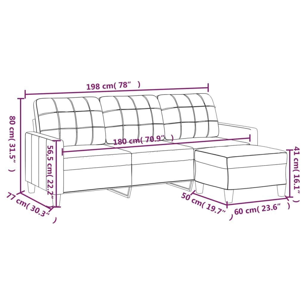 vidaXL 3-istuttava sohva jalustalla Harmaa 180 cm keinonahkaa hinta ja tiedot | Sohvat ja vuodesohvat | hobbyhall.fi