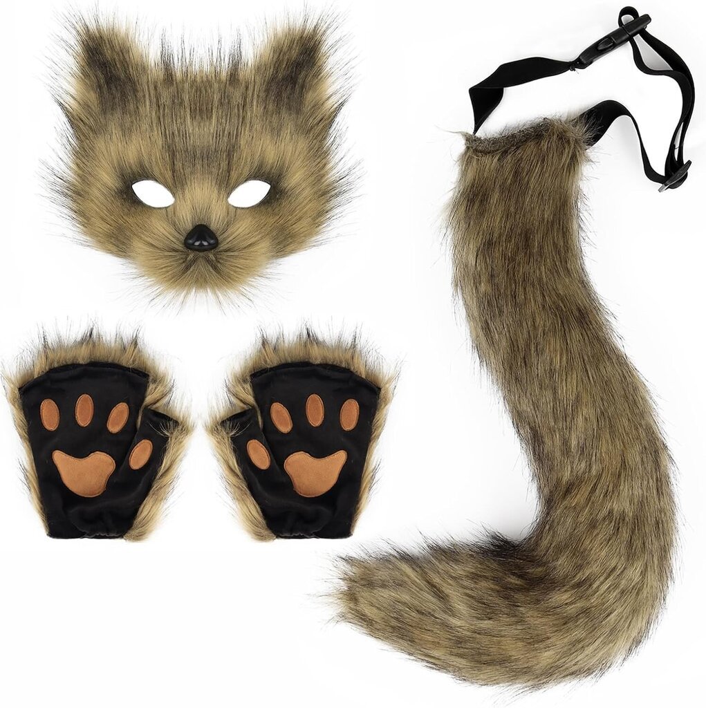 Tekoturkista Fox Tail Cat Wolf Cosplay-asusetti Pehmonaamio Pörröinen Tassu Käsineet Halloween Joulujuhla Tytöille Naisille hinta ja tiedot | Naamiaisasut | hobbyhall.fi