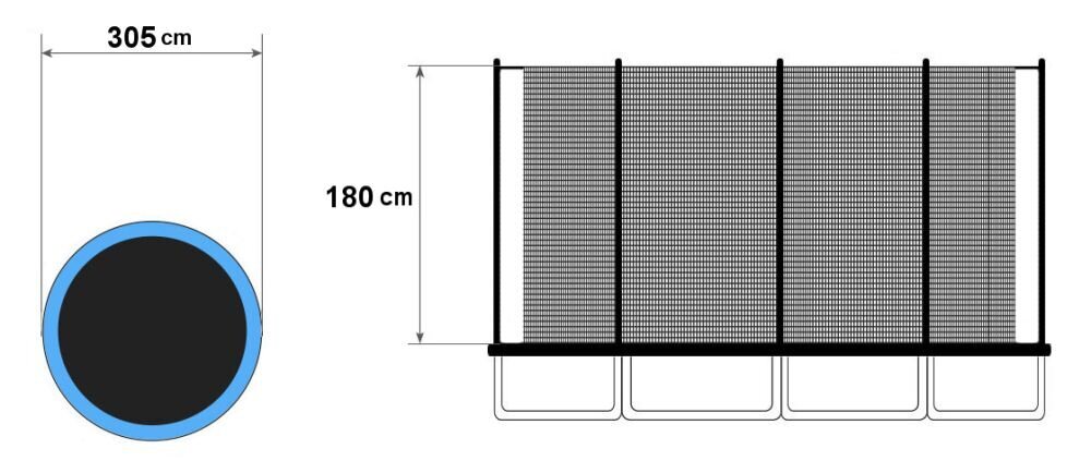 Sisätrampoliinin turvaverkko 305cm 10ft/8 hinta ja tiedot | Trampoliinit | hobbyhall.fi