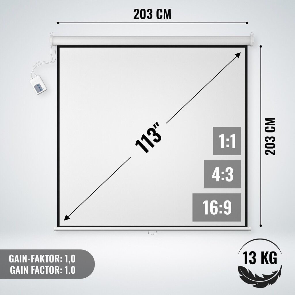 Projektorin näyttö 203x203 cm, ''HB'', valkoinen, taitettava, kaukosäätimellä hinta ja tiedot | Valkokankaat | hobbyhall.fi