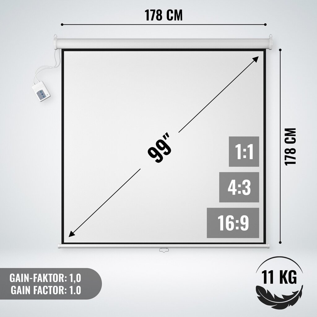 Projektorin näyttö 178x178 cm, ''HB'', valkoinen, taitettava, kaukosäätimellä hinta ja tiedot | Valkokankaat | hobbyhall.fi