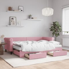 vidaXL Jatkettava sohva laatikoilla Pinkki 80x200 cm Velvet hinta ja tiedot | Sängyt | hobbyhall.fi