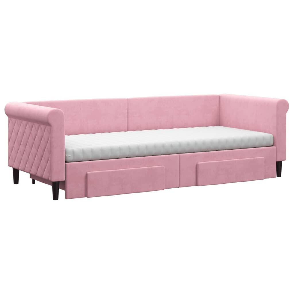 vidaXL Jatkettava sohva laatikoilla Pinkki 80x200 cm Velvet hinta ja tiedot | Sängyt | hobbyhall.fi