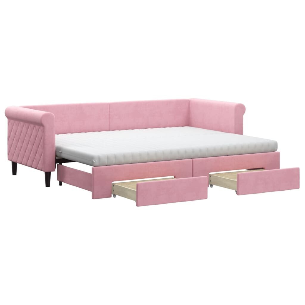 vidaXL Jatkettava sohva laatikoilla Pinkki 80x200 cm Velvet hinta ja tiedot | Sängyt | hobbyhall.fi