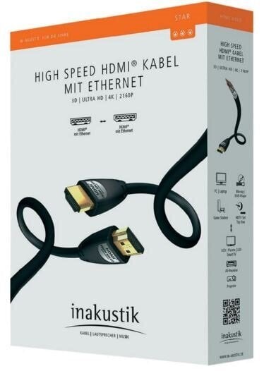 Kaapeli HDMI-HDMI liittimet 3.0m (HDMI 2.0) musta, inakustik STAR