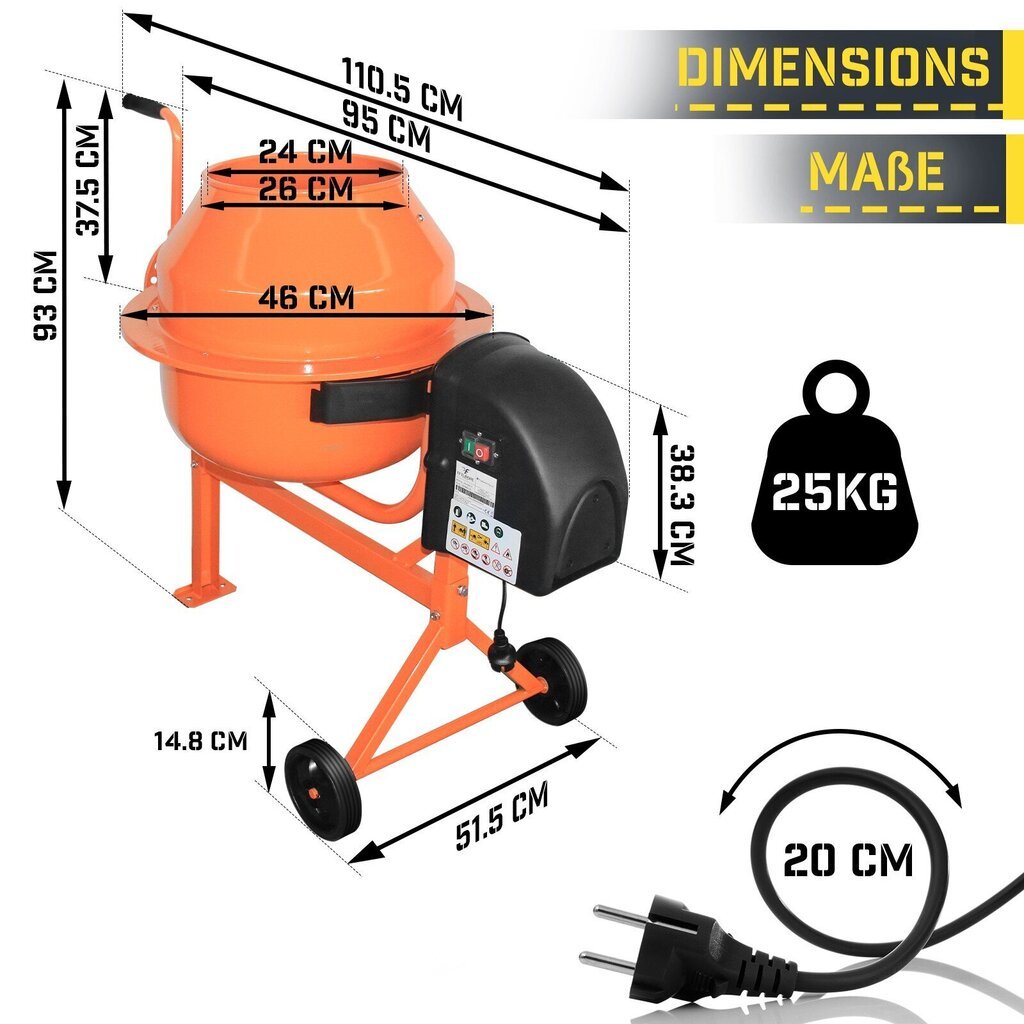 Sähkökäyttöinen betonimylly 70 L hinta ja tiedot | Sekoittimet ja sekoituskoneet | hobbyhall.fi