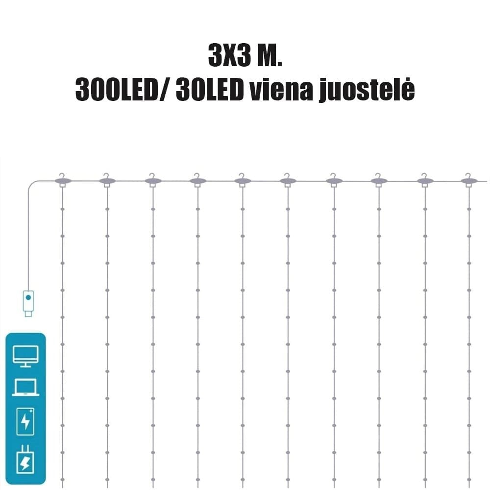 Verho Garlianda 3x3 sininen hinta ja tiedot | Jouluvalot | hobbyhall.fi