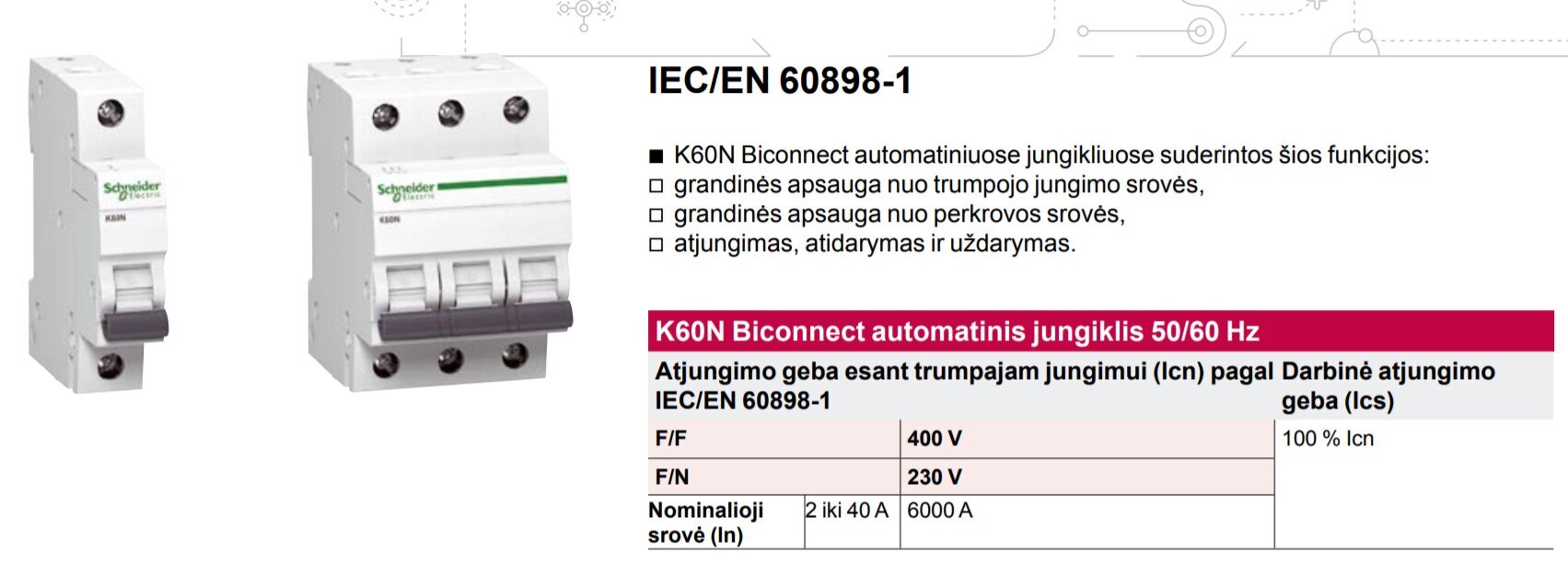 Modulaarinen automaattikytkin Schneider Electric Acti9 K60N, 3P 16A C 6kA hinta ja tiedot | Kytkimet ja pistorasiat | hobbyhall.fi