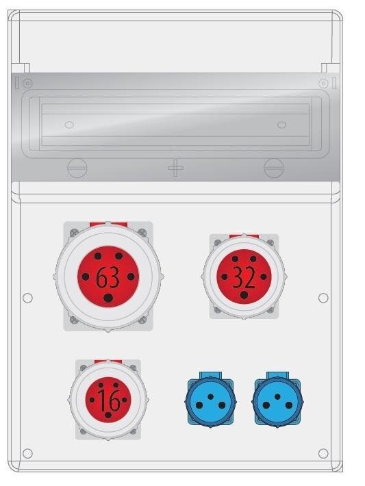 MAX BOX-16S kytkinlaite 1x63A/5P,1x32A/5P,1x16A/5P, 2x230V IP65 - B.MAX-16S-10 hinta ja tiedot | Kytkimet ja pistorasiat | hobbyhall.fi