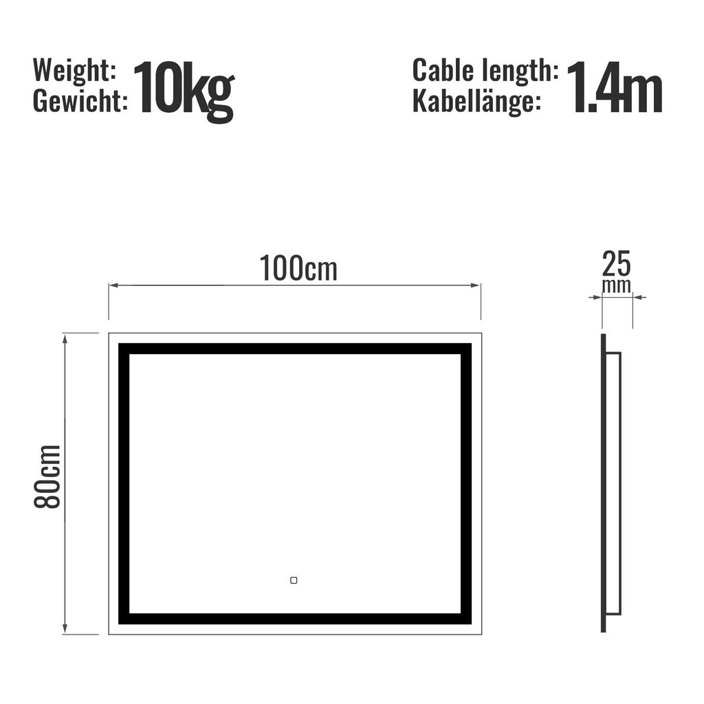 Kylpyhuoneen peili LED-valaistuksella, 110x70 cm. hinta ja tiedot | Kylpyhuonepeilit | hobbyhall.fi