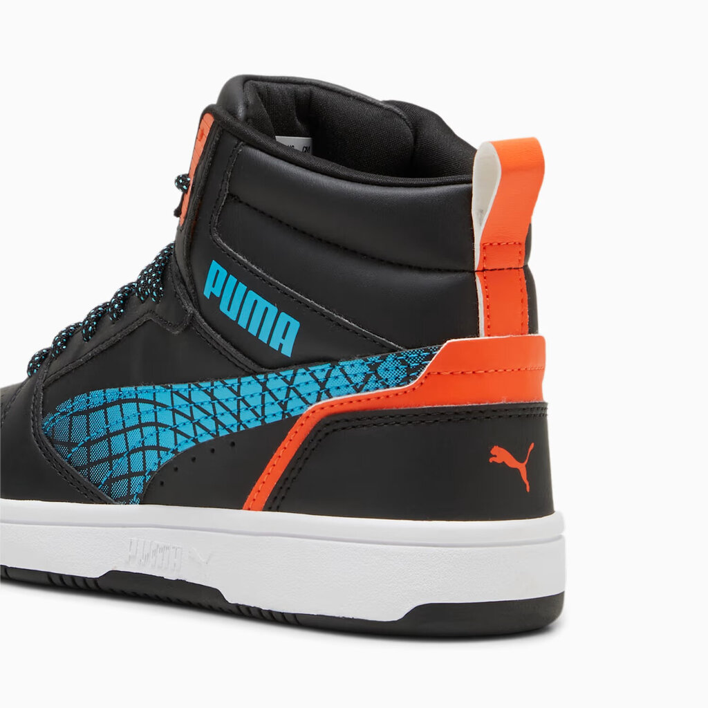 Puma Jalkineet Teini-ikäisille Rebound V6 Mid Techie Bud Black Blue Orange 397945 02 397945 02/3 hinta ja tiedot | Miesten urheilu- ja vapaa-ajan kengät | hobbyhall.fi