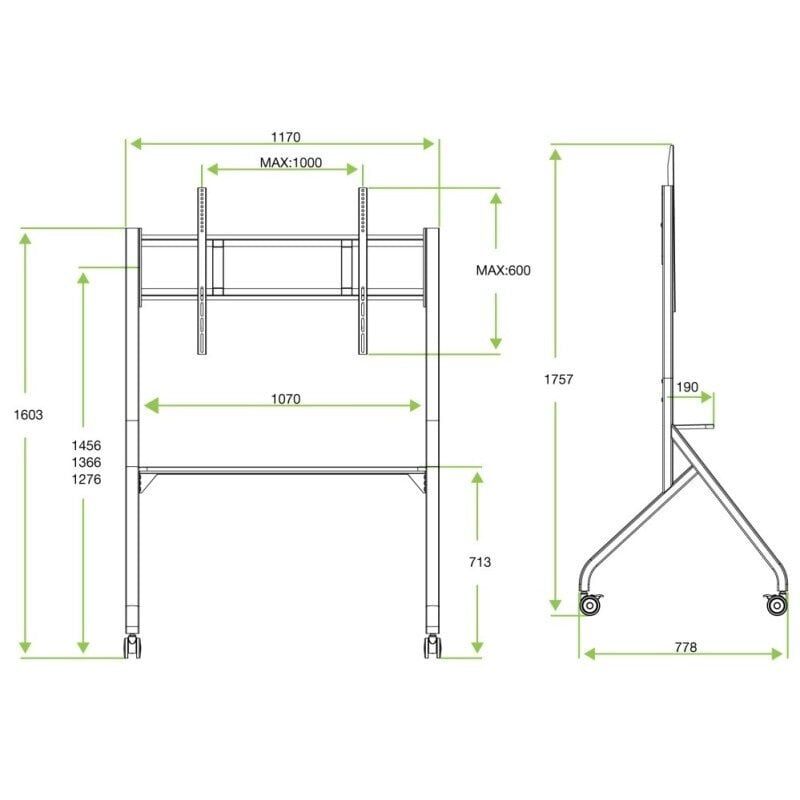 Mobiili TV-teline 65-100" asti, enintään 100 kg, säädettävä AV-taso hinta ja tiedot | TV-seinätelineet | hobbyhall.fi