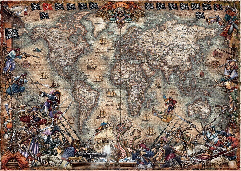 Palapeli Pirate World Map, 2000 kpl hinta ja tiedot | Palapelit | hobbyhall.fi