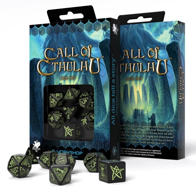 Call Of Cthulhu Dice Set, musta ja loisteputki hinta ja tiedot | Lautapelit ja älypelit | hobbyhall.fi