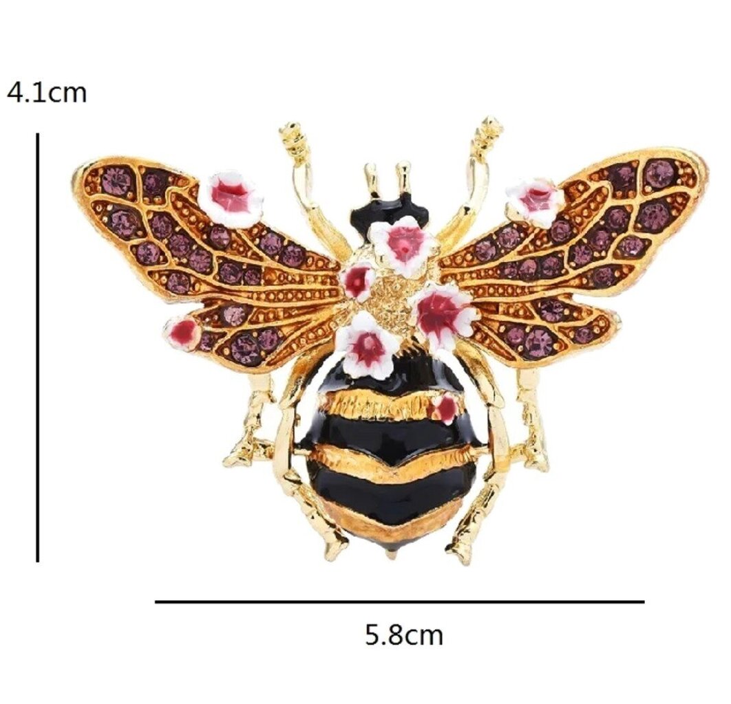 Tyylikäs mehiläinen emali rintakoru zirkoneilla ja kukilla hinta ja tiedot | Korvakorut | hobbyhall.fi