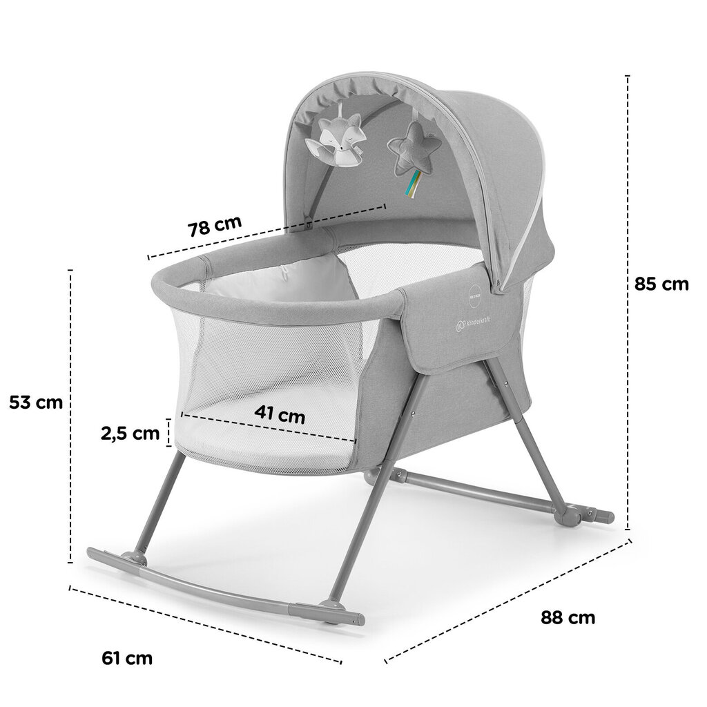 Kinderkraft Sänky ja sitteri 3 in 1 Lovi, harmaa hinta ja tiedot | Matkasängyt | hobbyhall.fi