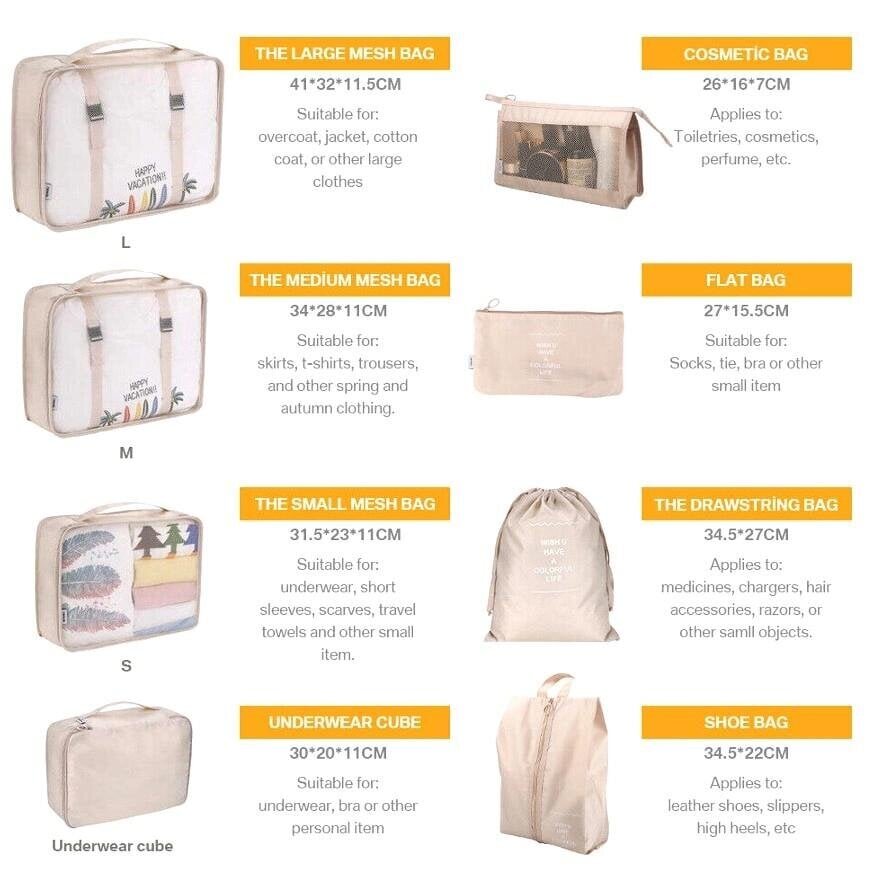 8 vedenpitävän matkalaukun järjestäjän matkasetti, beige hinta ja tiedot | Säilytyslaatikot ja -korit | hobbyhall.fi