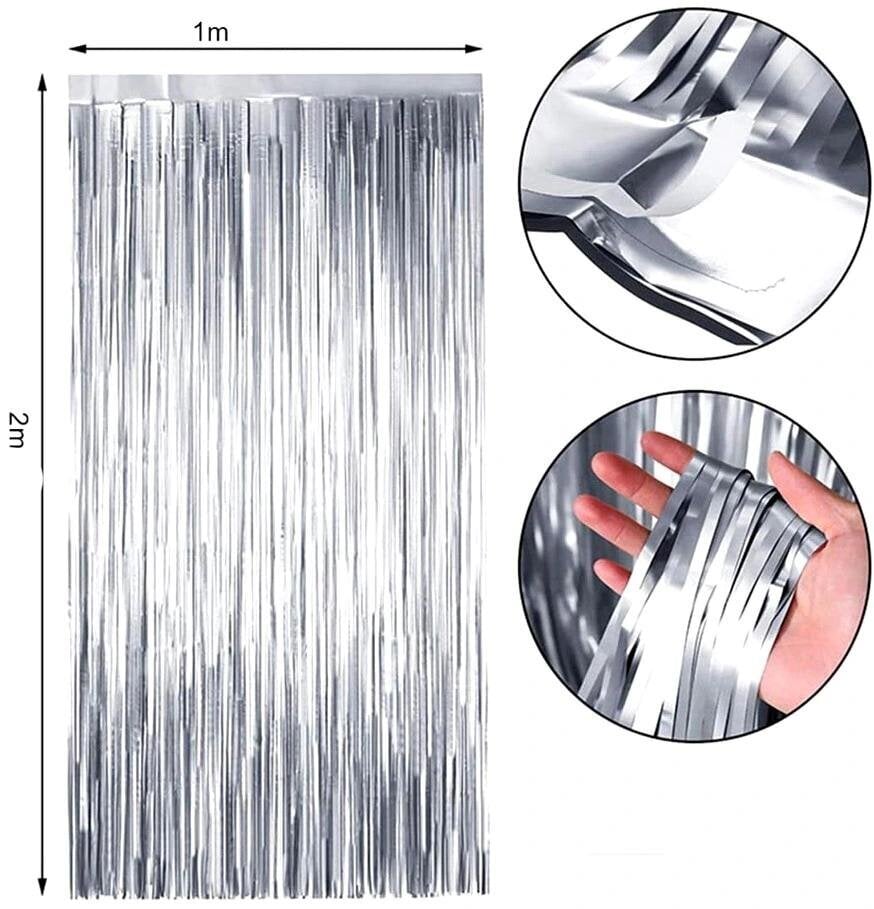 Metallinen hopeaverho 2m syntymäpäivä hääjuhla hinta ja tiedot | Ompelutarvikkeet | hobbyhall.fi
