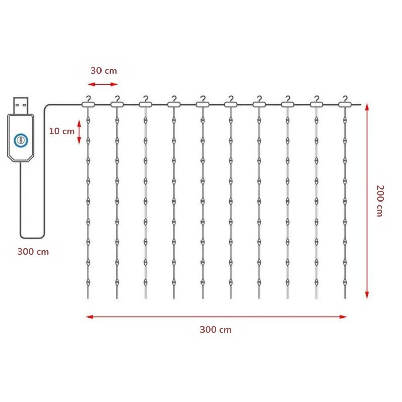 Garlianda-verho kaukosäätimellä ja koukuilla BlitzTop, 3×2 m, 200 LEDiä, kylmä valkoinen hinta ja tiedot | Jouluvalot | hobbyhall.fi