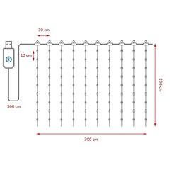 Garlianda-verho kaukosäätimellä ja koukuilla BlitzTop, 3×2 m, 200 LEDiä, lämmin valkoinen hinta ja tiedot | Jouluvalot | hobbyhall.fi