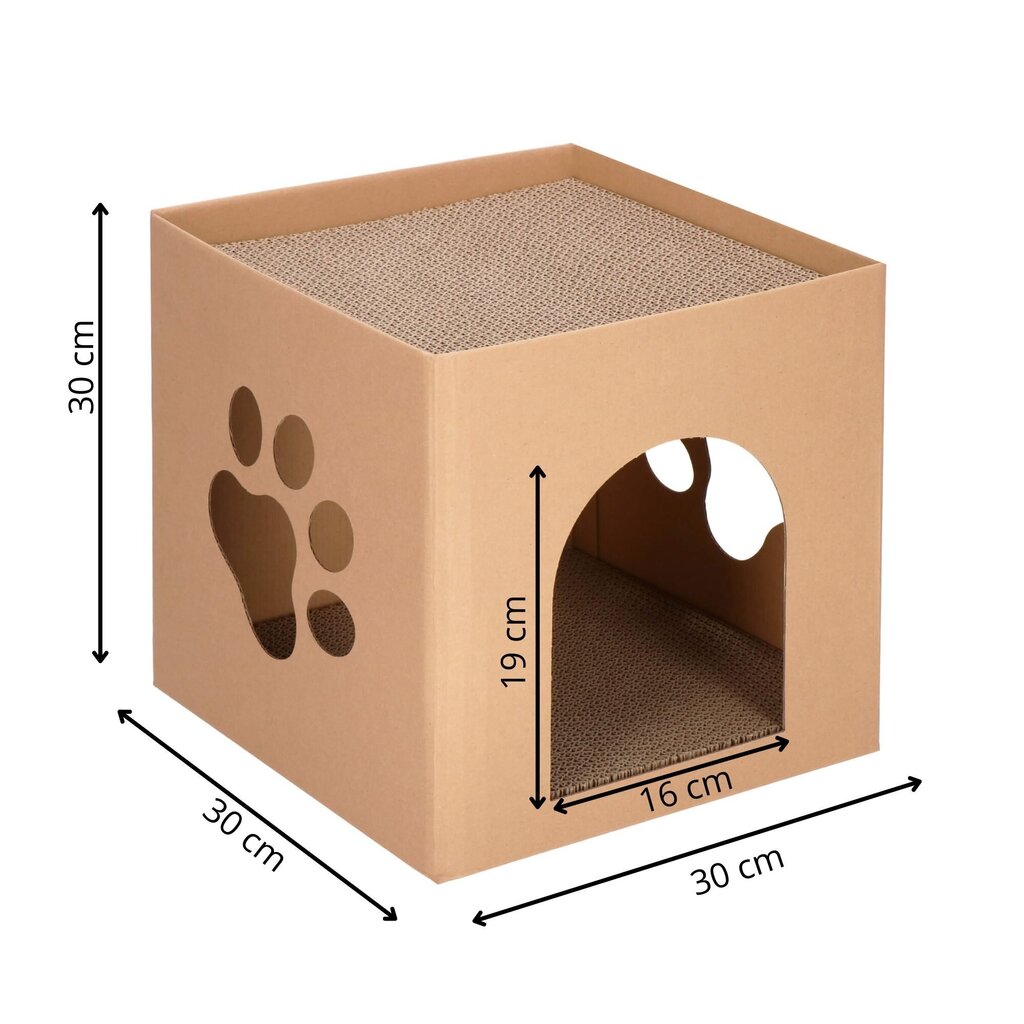 Pahvitalo kissan raapimistolppalla Springos PA0322 30x30x30 cm hinta ja tiedot | Raapimispuut ja kiipeilypuut | hobbyhall.fi