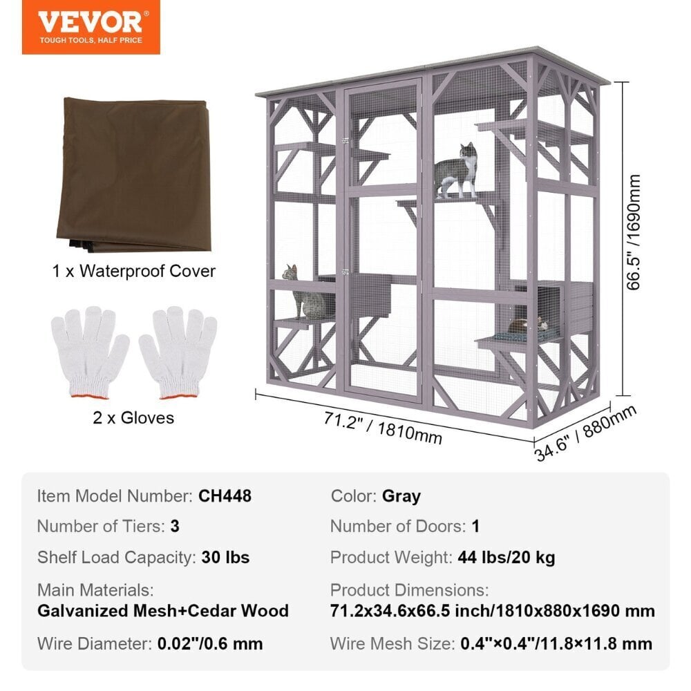 Suuri puinen kissahäkki Vevor, 180x88x168 cm hinta ja tiedot | Pieneläinten häkit ja tarvikkeet | hobbyhall.fi