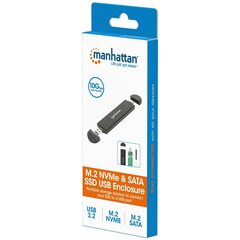 Ulkokuori Manhattan USB-C / A 3.2 Gen2 M.2 NVMe -asema, SATA SSD hinta ja tiedot | Ulkoisten kovalevyjen kotelot | hobbyhall.fi