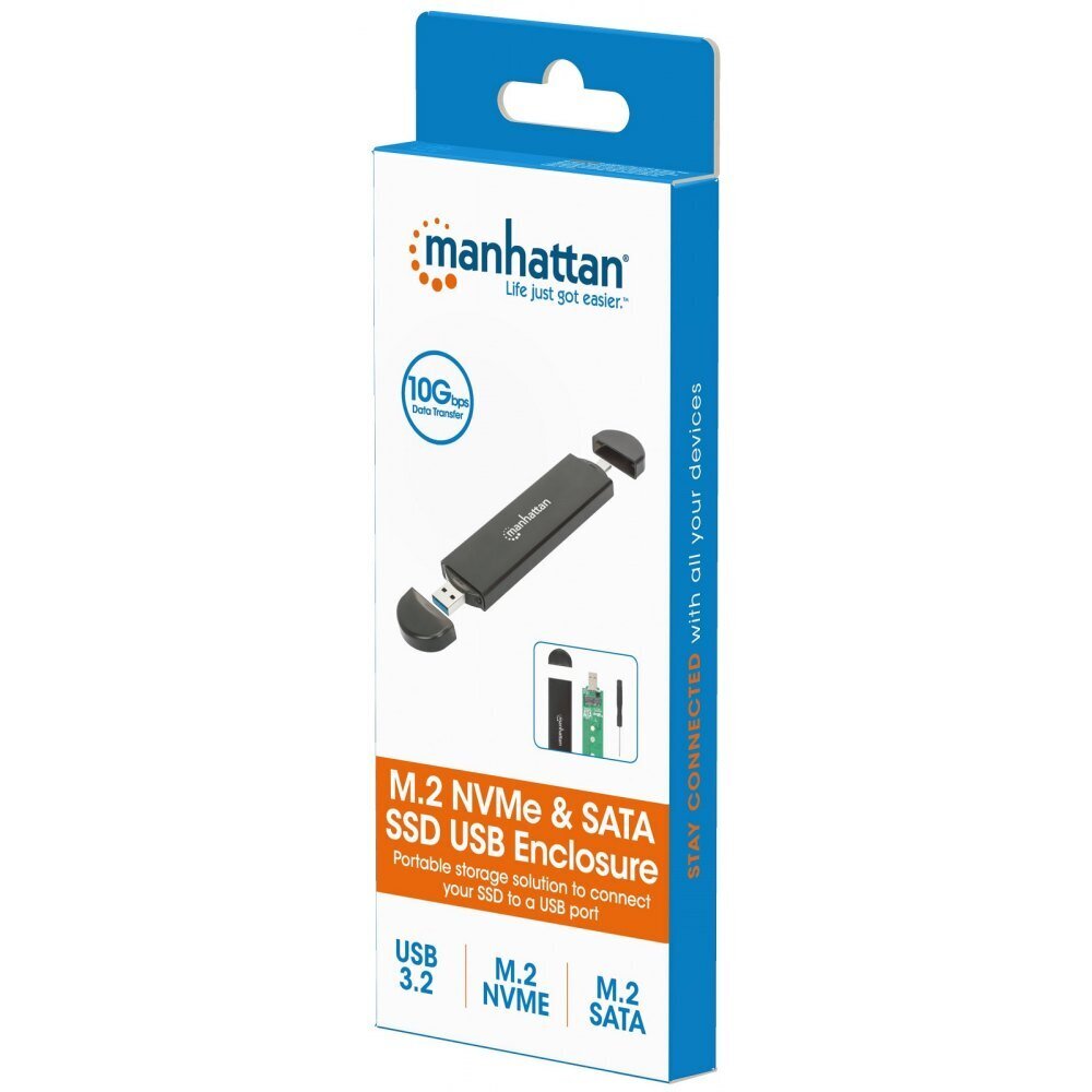 Ulkokuori Manhattan USB-C / A 3.2 Gen2 M.2 NVMe -asema, SATA SSD hinta ja tiedot | Ulkoisten kovalevyjen kotelot | hobbyhall.fi