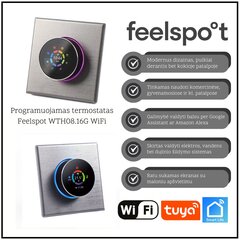 Ohjelmoitava termostaatti Feelspot WTH08.16G WiFi, harmaa, Tuya, Smart Life hinta ja tiedot | Ajastimet ja termostaatit | hobbyhall.fi