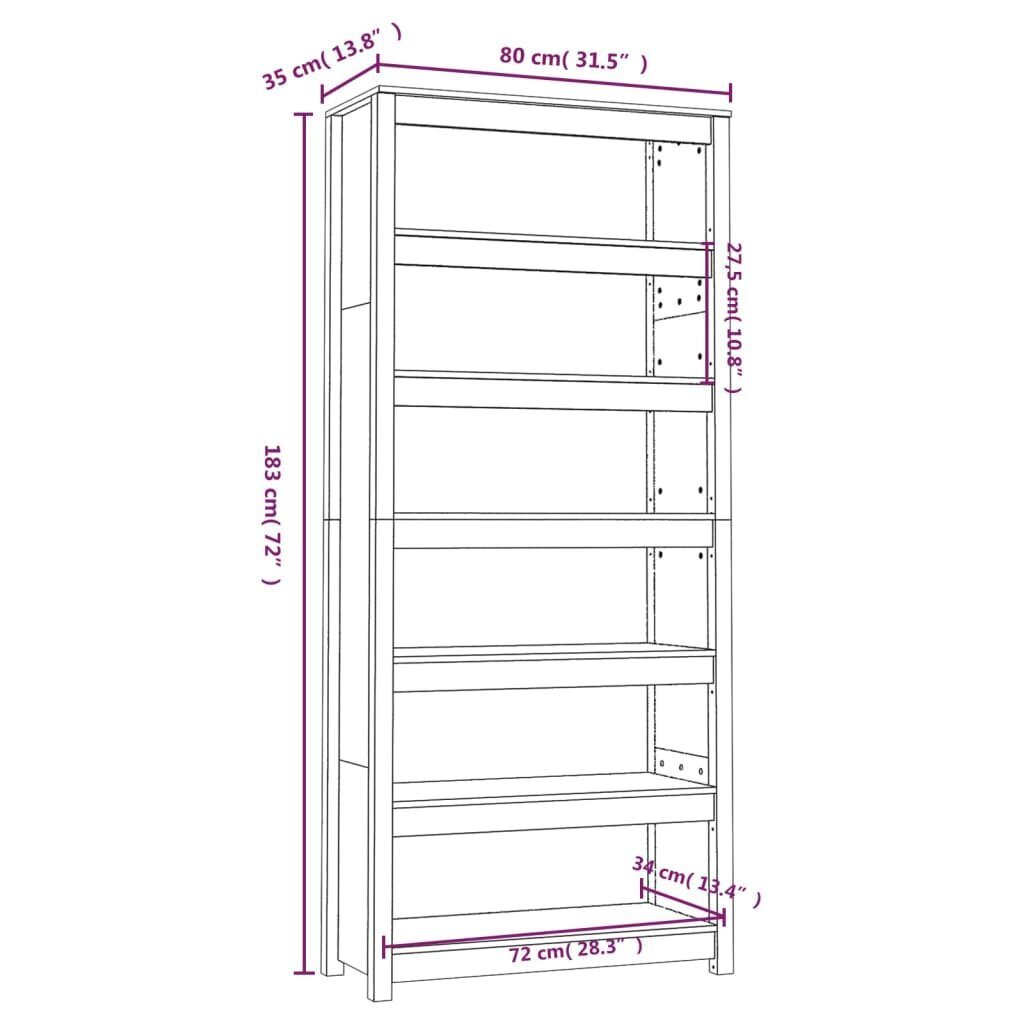 vidaXL Kirjahylly 80x35x183 cm täysi mänty hinta ja tiedot | Kaapit | hobbyhall.fi