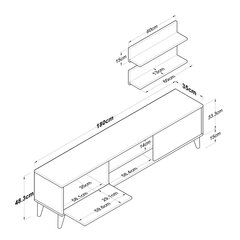 TV-taso, 180cm, pähkinä/valkoinen hinta ja tiedot | TV-tasot | hobbyhall.fi