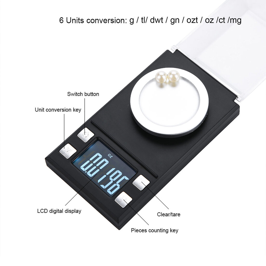 Kannettava LCD digitaalinen elektroninen taskuvaaka, korkea tarkkuus 0,001 g korujen kultapaino (10 g) hinta ja tiedot | Keittiövaa'at | hobbyhall.fi