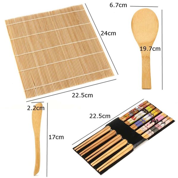 Bamboo Sushi Maker Set Sushi Rolling Mat Kits Sushi Verhon Terä Lusikka ja Syömäpuikot Setti