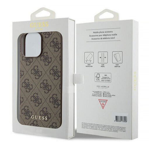 Alkuperäinen GUESS 4G Gold Logo iPhone 15 Pro Max (6,7") - Ruskea hinta ja tiedot | Puhelimen kuoret ja kotelot | hobbyhall.fi