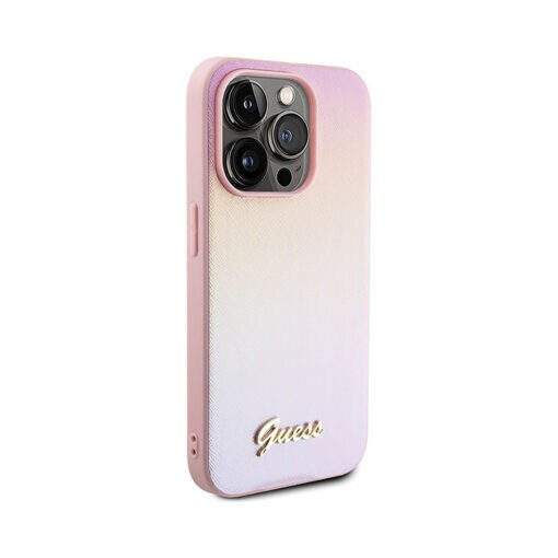 Alkuperäinen GUESS (Saffiano Iridescent Script) iPhone 15 Pro (6,1") - Pinkki hinta ja tiedot | Puhelimen kuoret ja kotelot | hobbyhall.fi